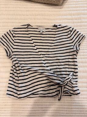 Madewell Black and White Striped Wrap Crop Top